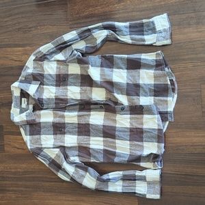 Long Sleeve White/Brown Plaid Button Down